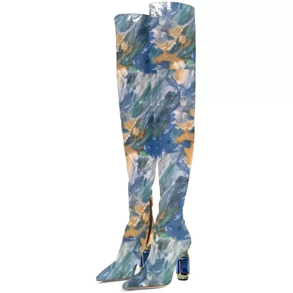 imageFSJ Women Winter Over The Knee Boots Crystal Chunky High Heel Stretch Thigh High Fashion Zipper Long Boots Warm Shoes Size 415 USPainting