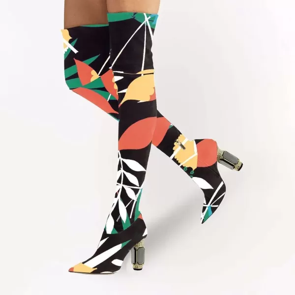 imageFSJ Women Winter Over The Knee Boots Crystal Chunky High Heel Stretch Thigh High Fashion Zipper Long Boots Warm Shoes Size 415 USPlant