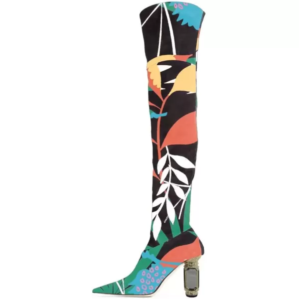 imageFSJ Women Winter Over The Knee Boots Crystal Chunky High Heel Stretch Thigh High Fashion Zipper Long Boots Warm Shoes Size 415 USPlant