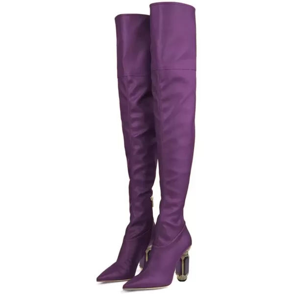 imageFSJ Women Winter Over The Knee Boots Crystal Chunky High Heel Stretch Thigh High Fashion Zipper Long Boots Warm Shoes Size 415 USPurple Pu
