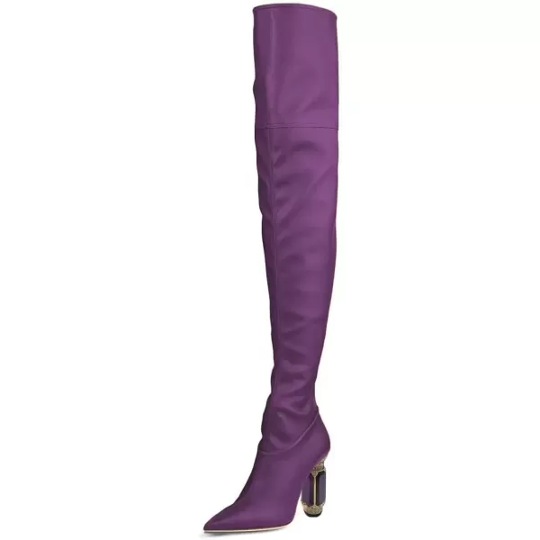 imageFSJ Women Winter Over The Knee Boots Crystal Chunky High Heel Stretch Thigh High Fashion Zipper Long Boots Warm Shoes Size 415 USPurple Pu