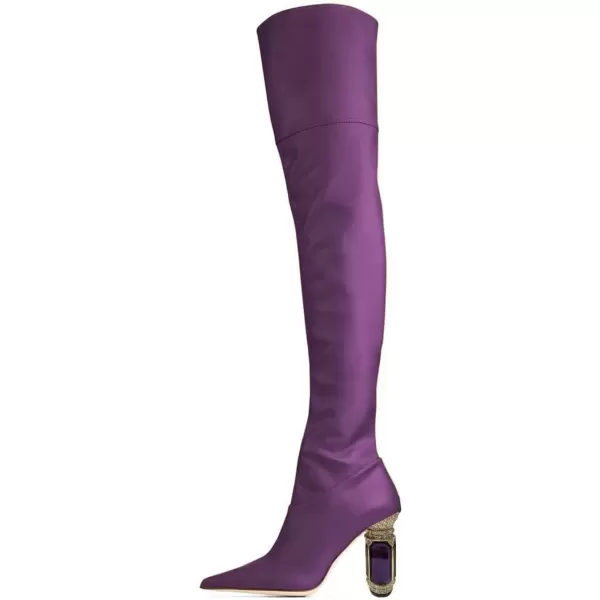 imageFSJ Women Winter Over The Knee Boots Crystal Chunky High Heel Stretch Thigh High Fashion Zipper Long Boots Warm Shoes Size 415 USPurple Pu