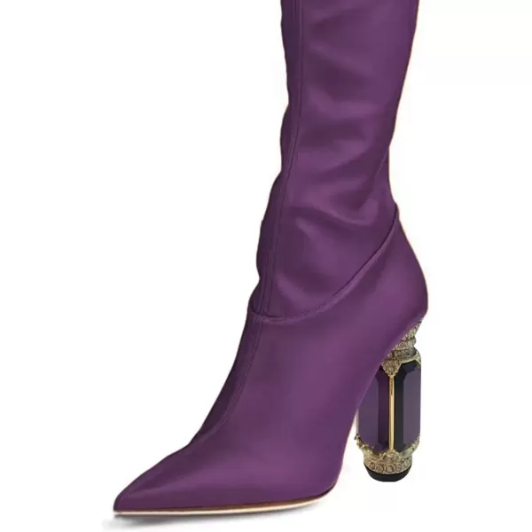 imageFSJ Women Winter Over The Knee Boots Crystal Chunky High Heel Stretch Thigh High Fashion Zipper Long Boots Warm Shoes Size 415 USPurple Pu