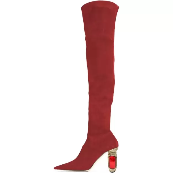imageFSJ Women Winter Over The Knee Boots Crystal Chunky High Heel Stretch Thigh High Fashion Zipper Long Boots Warm Shoes Size 415 USRed