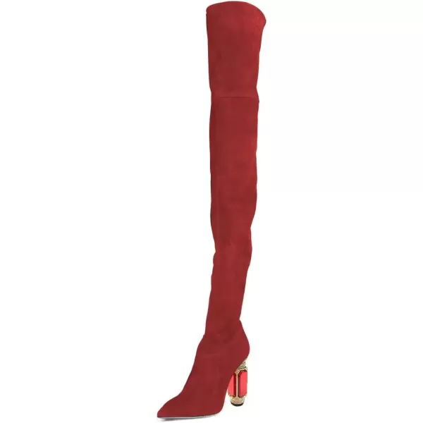 imageFSJ Women Winter Over The Knee Boots Crystal Chunky High Heel Stretch Thigh High Fashion Zipper Long Boots Warm Shoes Size 415 USRed