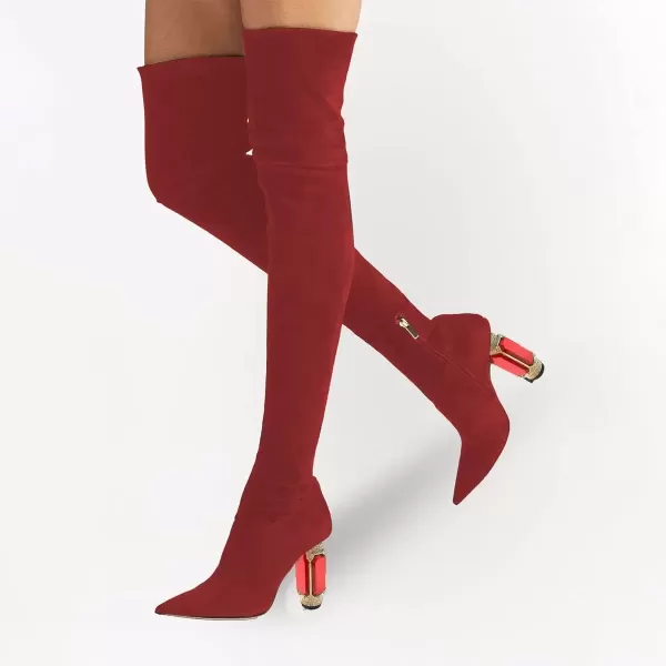 imageFSJ Women Winter Over The Knee Boots Crystal Chunky High Heel Stretch Thigh High Fashion Zipper Long Boots Warm Shoes Size 415 USRed