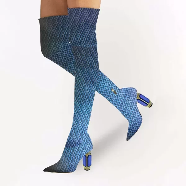 imageFSJ Women Winter Over The Knee Boots Crystal Chunky High Heel Stretch Thigh High Fashion Zipper Long Boots Warm Shoes Size 415 USScale Blue