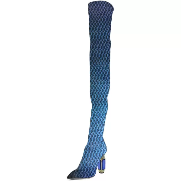 imageFSJ Women Winter Over The Knee Boots Crystal Chunky High Heel Stretch Thigh High Fashion Zipper Long Boots Warm Shoes Size 415 USScale Blue