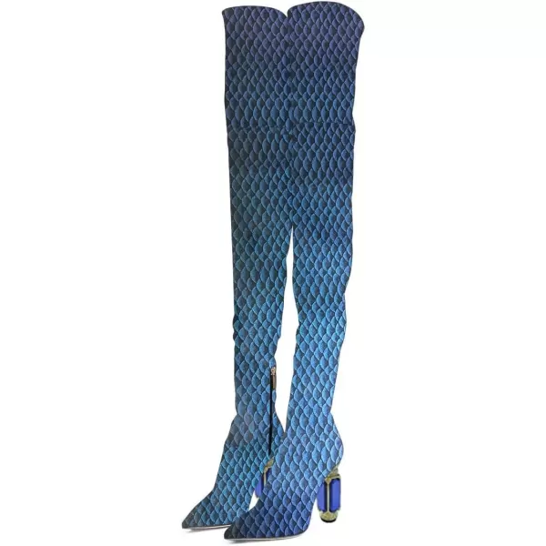 imageFSJ Women Winter Over The Knee Boots Crystal Chunky High Heel Stretch Thigh High Fashion Zipper Long Boots Warm Shoes Size 415 USScale Blue