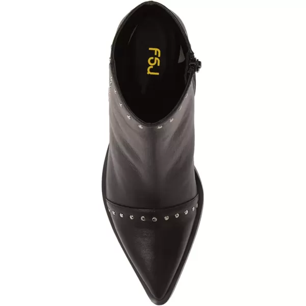 imageFSJ Women Block Low Mid Heels Ankle Boots Pointy Toe Rivets Studs Boots Party Office Shoes with Side Zipper Size 415 USBlack