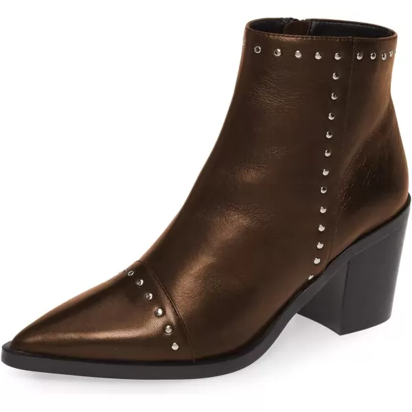 imageFSJ Women Block Low Mid Heels Ankle Boots Pointy Toe Rivets Studs Boots Party Office Shoes with Side Zipper Size 415 USBrown