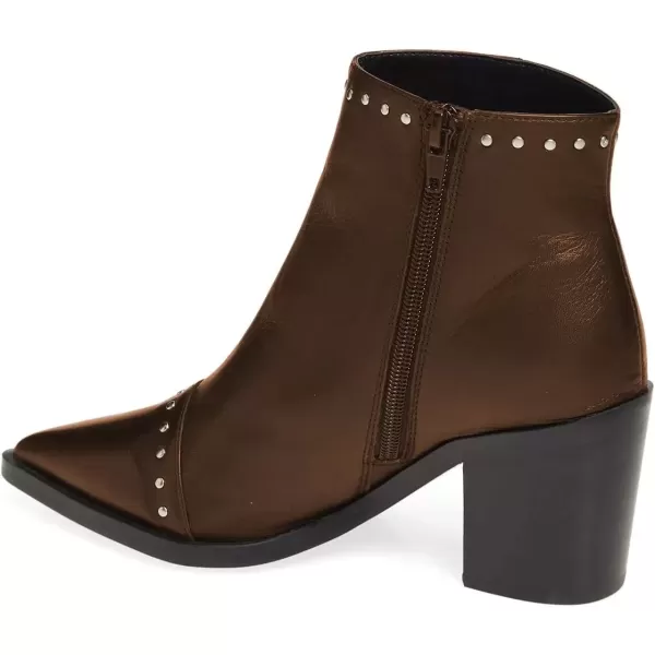 imageFSJ Women Block Low Mid Heels Ankle Boots Pointy Toe Rivets Studs Boots Party Office Shoes with Side Zipper Size 415 USBrown