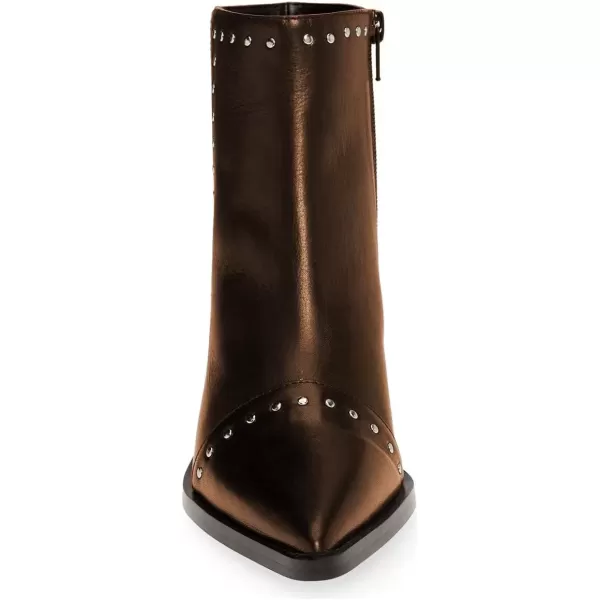 imageFSJ Women Block Low Mid Heels Ankle Boots Pointy Toe Rivets Studs Boots Party Office Shoes with Side Zipper Size 415 USBrown