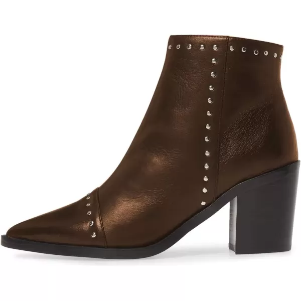 imageFSJ Women Block Low Mid Heels Ankle Boots Pointy Toe Rivets Studs Boots Party Office Shoes with Side Zipper Size 415 USBrown