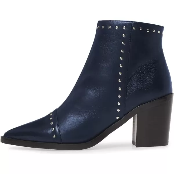 imageFSJ Women Block Low Mid Heels Ankle Boots Pointy Toe Rivets Studs Boots Party Office Shoes with Side Zipper Size 415 USNavy