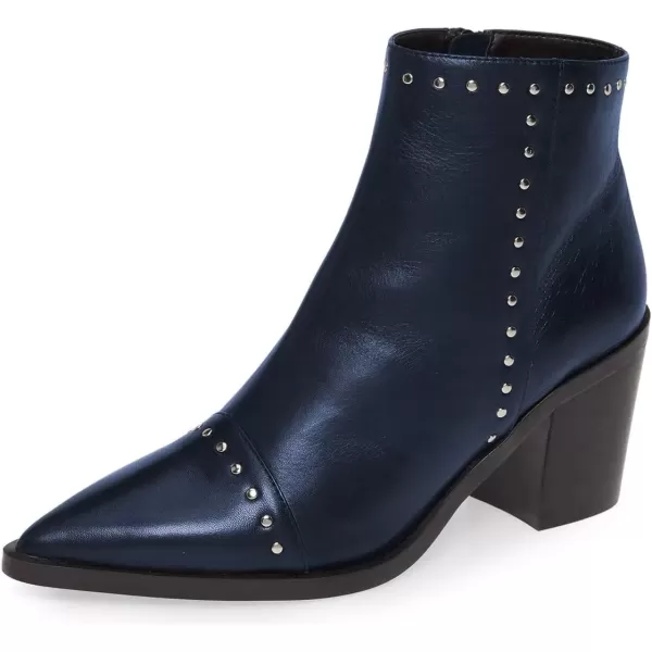 imageFSJ Women Block Low Mid Heels Ankle Boots Pointy Toe Rivets Studs Boots Party Office Shoes with Side Zipper Size 415 USNavy