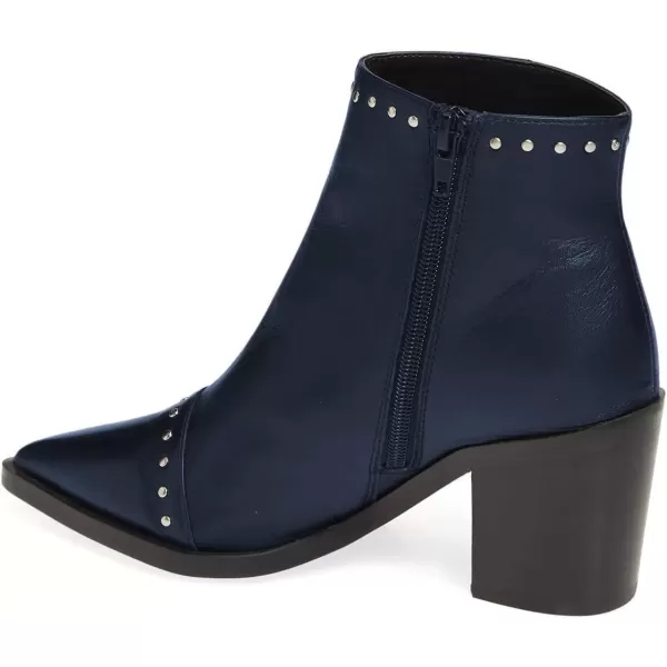 imageFSJ Women Block Low Mid Heels Ankle Boots Pointy Toe Rivets Studs Boots Party Office Shoes with Side Zipper Size 415 USNavy