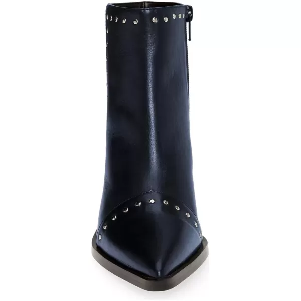 imageFSJ Women Block Low Mid Heels Ankle Boots Pointy Toe Rivets Studs Boots Party Office Shoes with Side Zipper Size 415 USNavy