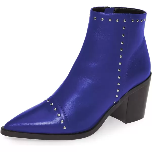 imageFSJ Women Block Low Mid Heels Ankle Boots Pointy Toe Rivets Studs Boots Party Office Shoes with Side Zipper Size 415 USRoyal Blue
