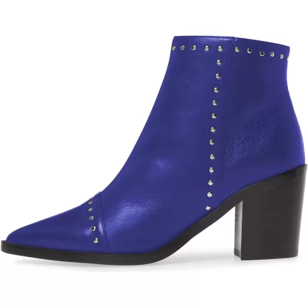 imageFSJ Women Block Low Mid Heels Ankle Boots Pointy Toe Rivets Studs Boots Party Office Shoes with Side Zipper Size 415 USRoyal Blue
