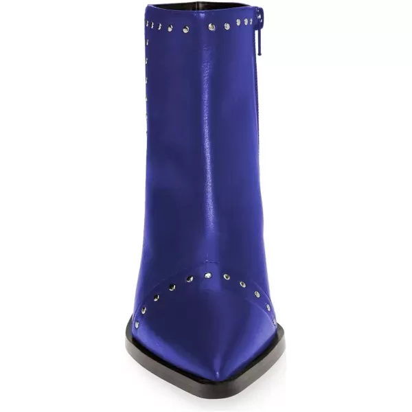 imageFSJ Women Block Low Mid Heels Ankle Boots Pointy Toe Rivets Studs Boots Party Office Shoes with Side Zipper Size 415 USRoyal Blue