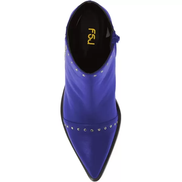 imageFSJ Women Block Low Mid Heels Ankle Boots Pointy Toe Rivets Studs Boots Party Office Shoes with Side Zipper Size 415 USRoyal Blue