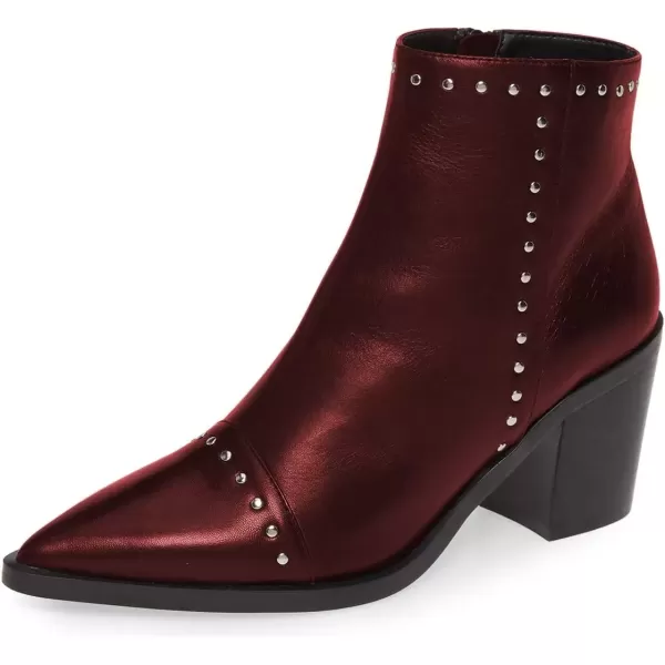 imageFSJ Women Block Low Mid Heels Ankle Boots Pointy Toe Rivets Studs Boots Party Office Shoes with Side Zipper Size 415 USWine Red