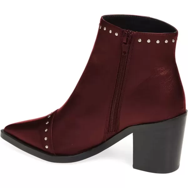 imageFSJ Women Block Low Mid Heels Ankle Boots Pointy Toe Rivets Studs Boots Party Office Shoes with Side Zipper Size 415 USWine Red