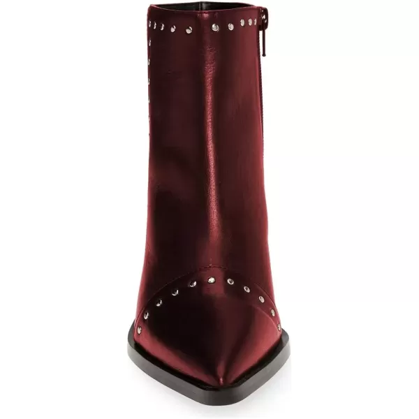 imageFSJ Women Block Low Mid Heels Ankle Boots Pointy Toe Rivets Studs Boots Party Office Shoes with Side Zipper Size 415 USWine Red
