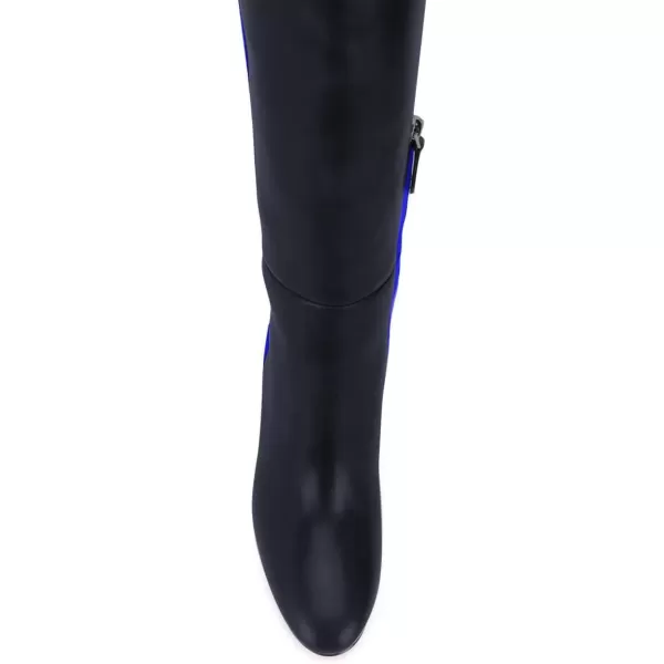 imageFSJ Women Comfy Zipper Round Toe High Chunky Heels Classic Pull On Business Boots Size 415 M USBlack Blue