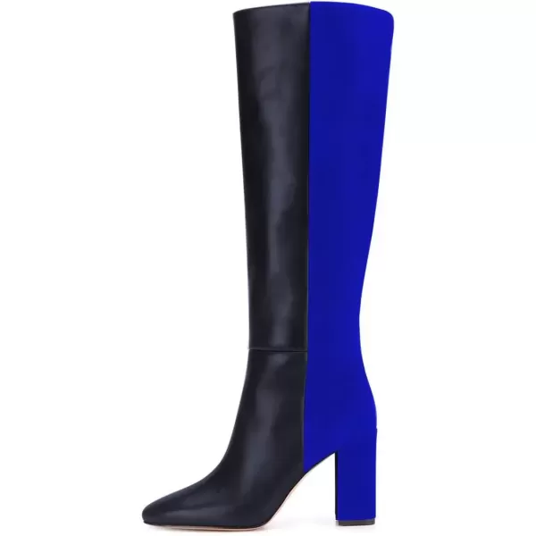 imageFSJ Women Comfy Zipper Round Toe High Chunky Heels Classic Pull On Business Boots Size 415 M USBlack Blue