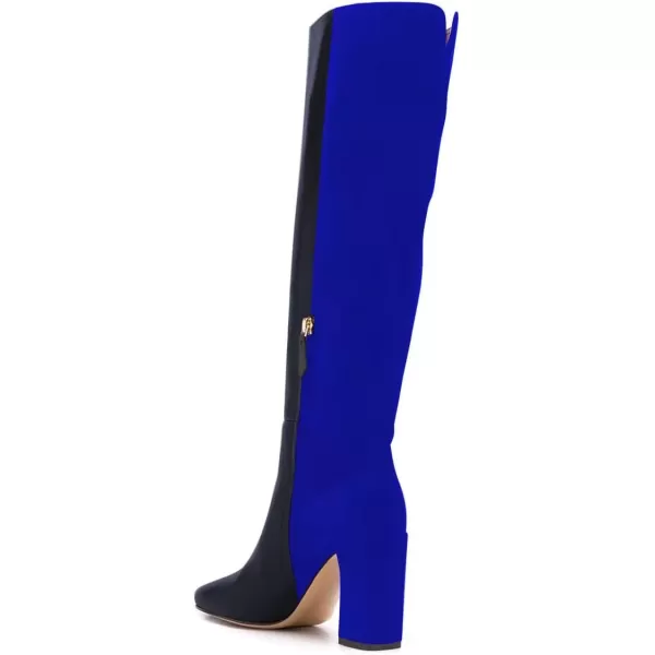 imageFSJ Women Comfy Zipper Round Toe High Chunky Heels Classic Pull On Business Boots Size 415 M USBlack Blue