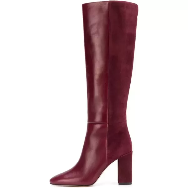 imageFSJ Women Comfy Zipper Round Toe High Chunky Heels Classic Pull On Business Boots Size 415 M USDark Red