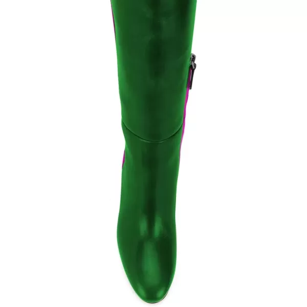 imageFSJ Women Comfy Zipper Round Toe High Chunky Heels Classic Pull On Business Boots Size 415 M USGreen Fuchsia