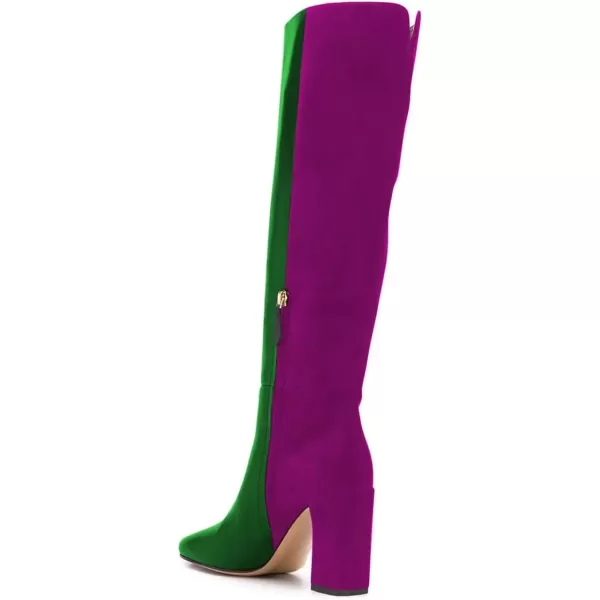 imageFSJ Women Comfy Zipper Round Toe High Chunky Heels Classic Pull On Business Boots Size 415 M USGreen Fuchsia