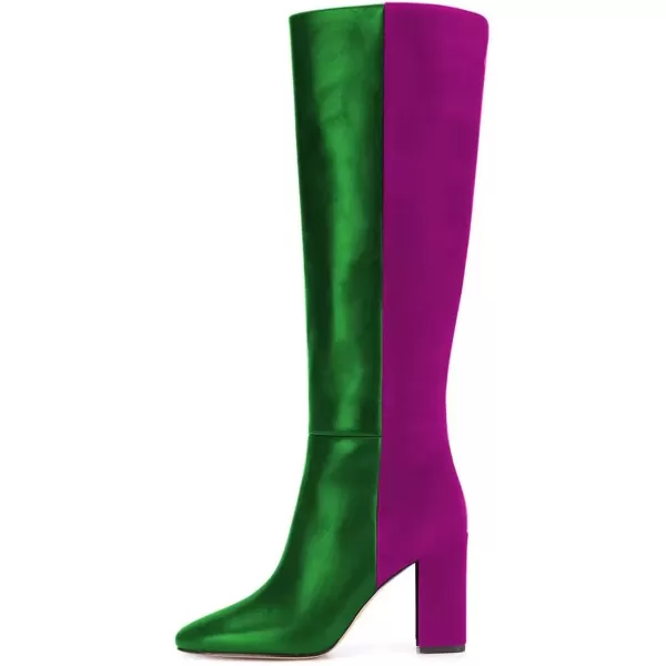 imageFSJ Women Comfy Zipper Round Toe High Chunky Heels Classic Pull On Business Boots Size 415 M USGreen Fuchsia