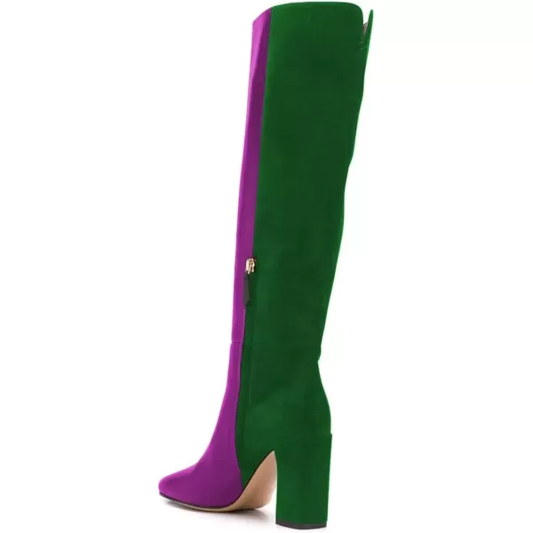 imageFSJ Women Comfy Zipper Round Toe High Chunky Heels Classic Pull On Business Boots Size 415 M USPurple Green