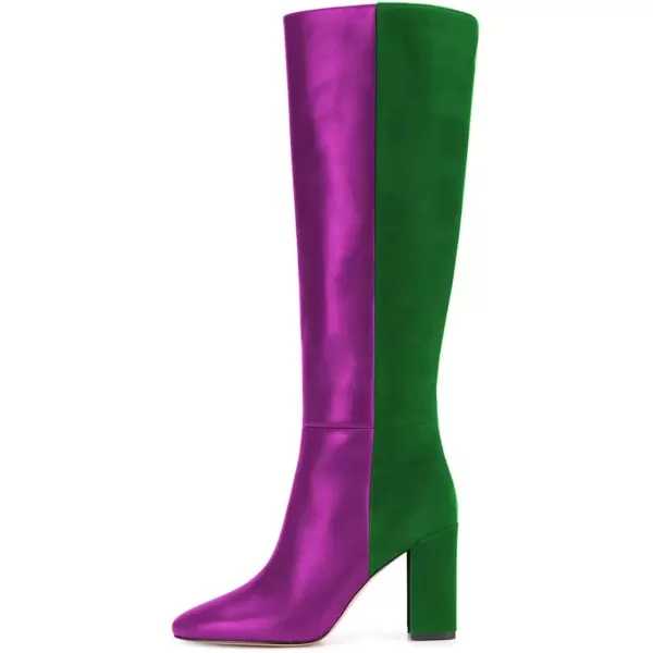 imageFSJ Women Comfy Zipper Round Toe High Chunky Heels Classic Pull On Business Boots Size 415 M USPurple Green
