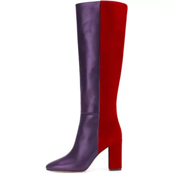 imageFSJ Women Comfy Zipper Round Toe High Chunky Heels Classic Pull On Business Boots Size 415 M USPurple Red