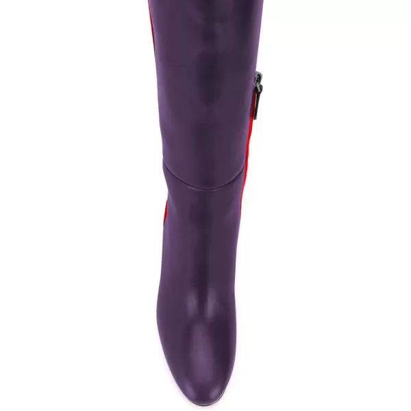 imageFSJ Women Comfy Zipper Round Toe High Chunky Heels Classic Pull On Business Boots Size 415 M USPurple Red