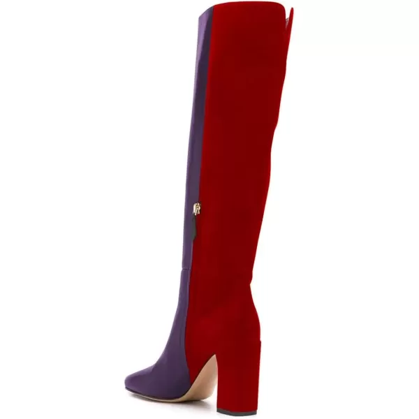 imageFSJ Women Comfy Zipper Round Toe High Chunky Heels Classic Pull On Business Boots Size 415 M USPurple Red
