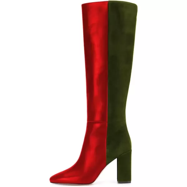 imageFSJ Women Comfy Zipper Round Toe High Chunky Heels Classic Pull On Business Boots Size 415 M USRed Olive