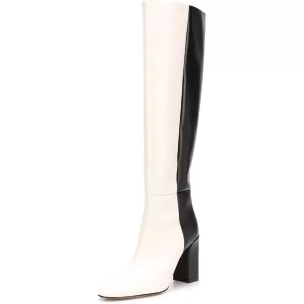 imageFSJ Women Comfy Zipper Round Toe High Chunky Heels Classic Pull On Business Boots Size 415 M USWhite Black