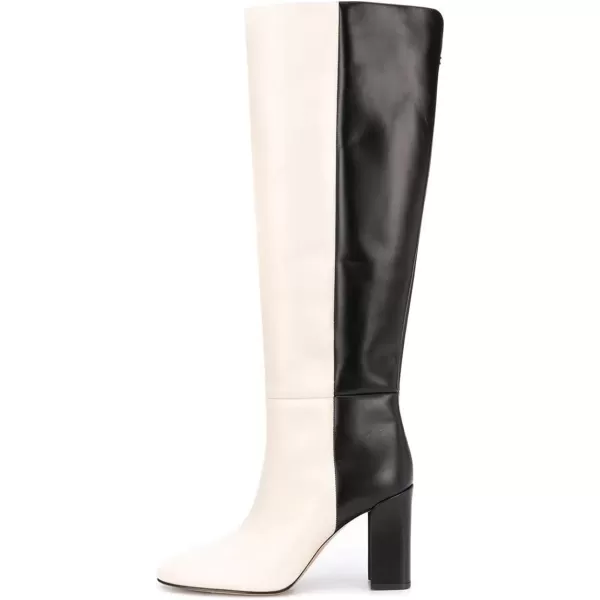 imageFSJ Women Comfy Zipper Round Toe High Chunky Heels Classic Pull On Business Boots Size 415 M USWhite Black