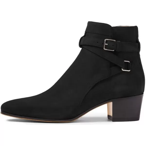 imageFSJ Women Elegant Round Toe Ankle Boots Comfortable Walking Mid High Chunky Heel Strappy Buckle Dress Shoes Size 415 M USBlack