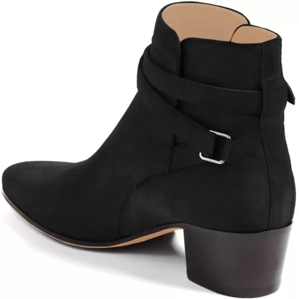 imageFSJ Women Elegant Round Toe Ankle Boots Comfortable Walking Mid High Chunky Heel Strappy Buckle Dress Shoes Size 415 M USBlack