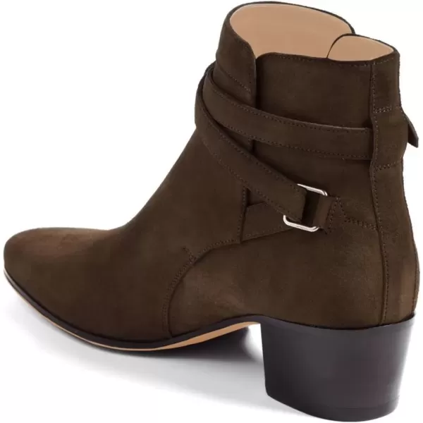 imageFSJ Women Elegant Round Toe Ankle Boots Comfortable Walking Mid High Chunky Heel Strappy Buckle Dress Shoes Size 415 M USBrown