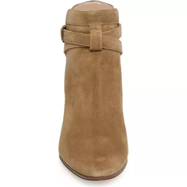 imageFSJ Women Elegant Round Toe Ankle Boots Comfortable Walking Mid High Chunky Heel Strappy Buckle Dress Shoes Size 415 M USCamel