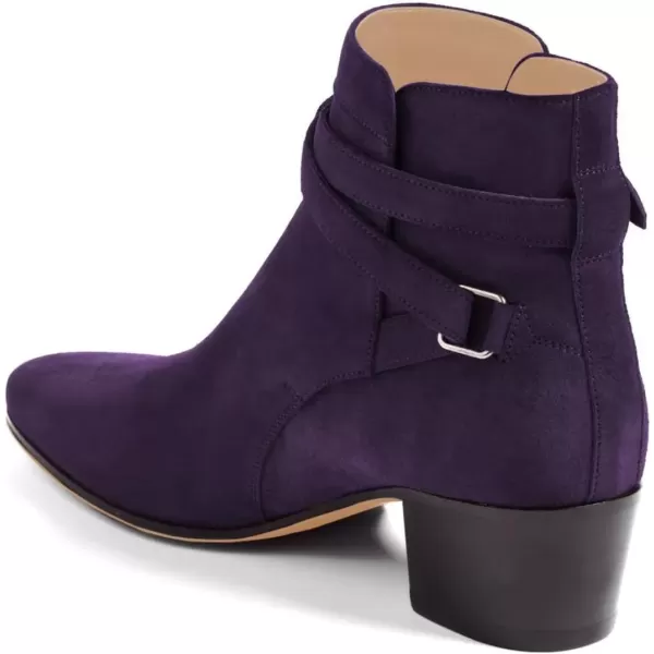 imageFSJ Women Elegant Round Toe Ankle Boots Comfortable Walking Mid High Chunky Heel Strappy Buckle Dress Shoes Size 415 M USDark Purple