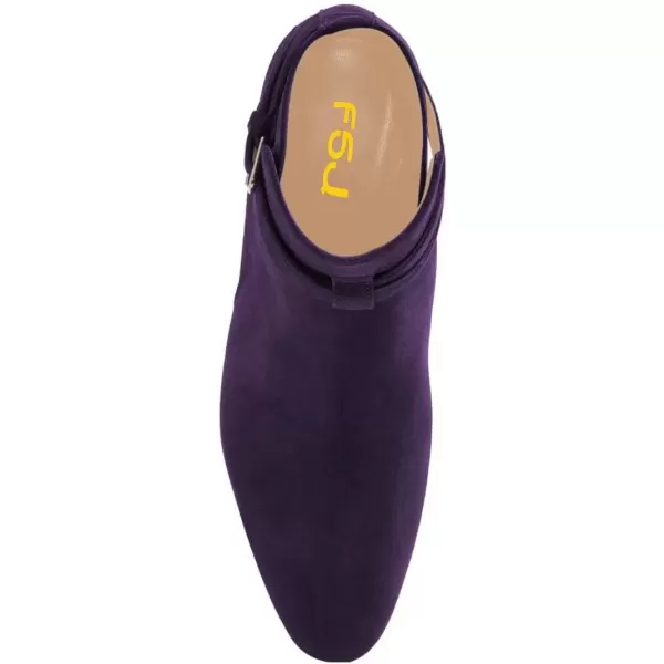 imageFSJ Women Elegant Round Toe Ankle Boots Comfortable Walking Mid High Chunky Heel Strappy Buckle Dress Shoes Size 415 M USDark Purple